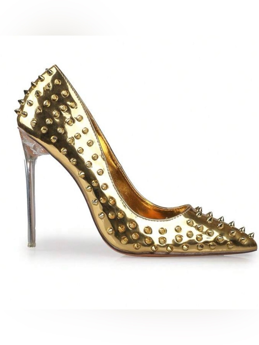 Gold Studded Pointed-Toe High Heel Pump - Picture 2 of 4